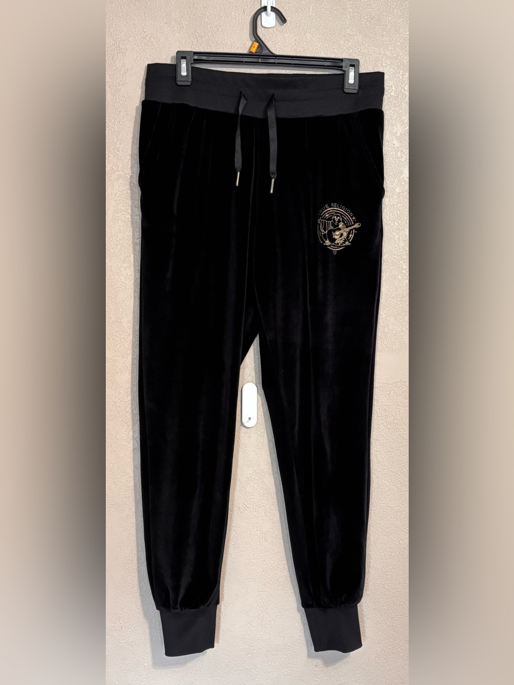 True Religion Velour Joggers with Gold Buddha
